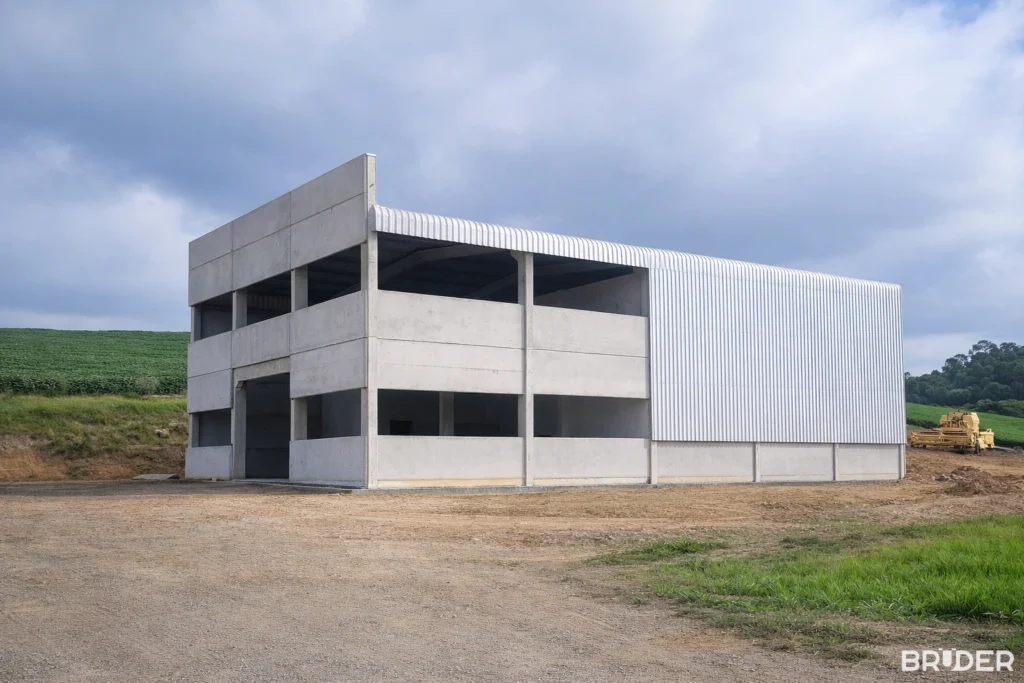 Pavilhão pré-moldado agrícola em Pelotas - Bruder Pré-moldados