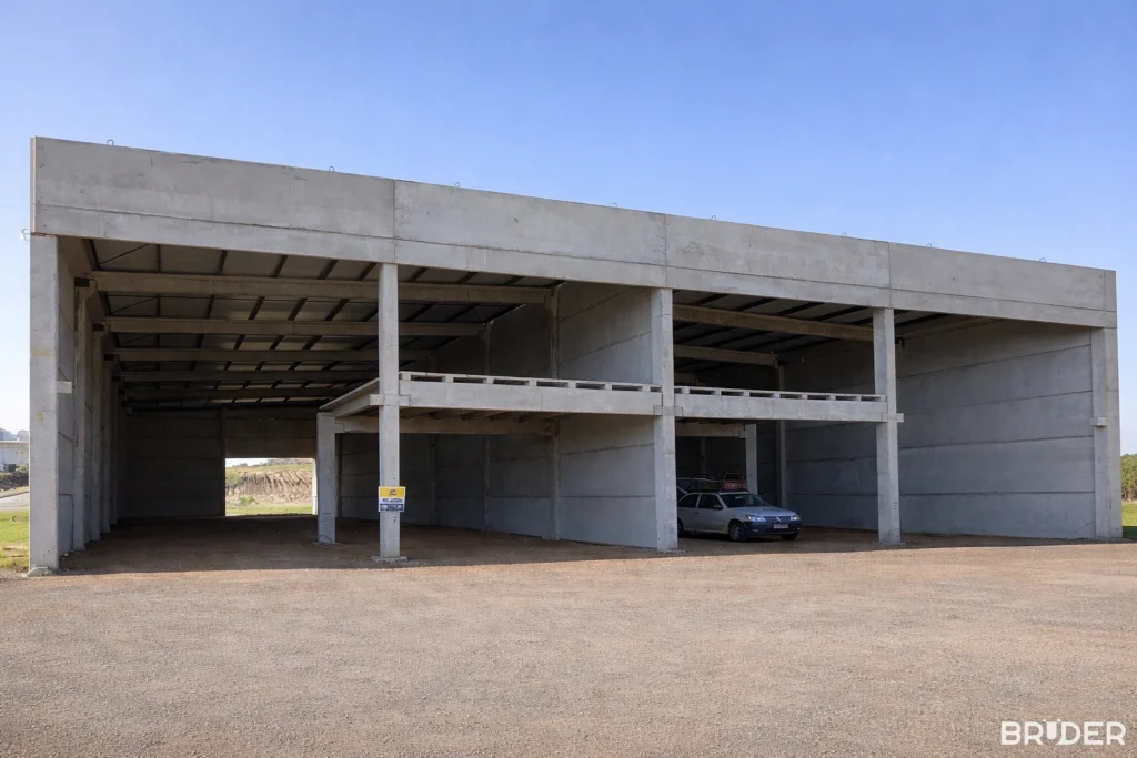 Estrutura pré-moldada comercial em Pelotas - Bruder Pré Moldados centro de distribuição pré-moldado com estrutura de concreto armado